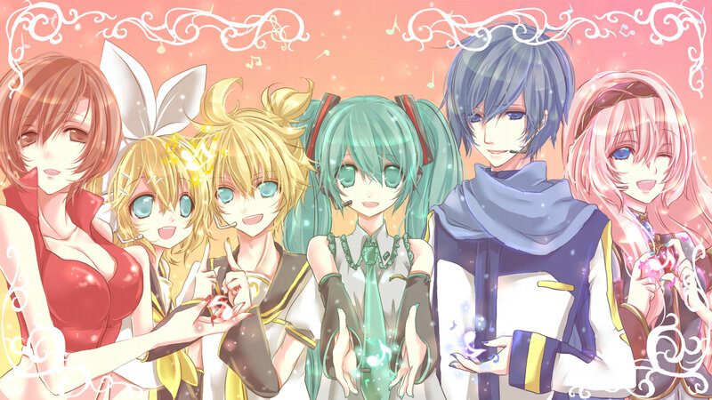 Anime Characters Group — Pink, Cheerful, Digital Art