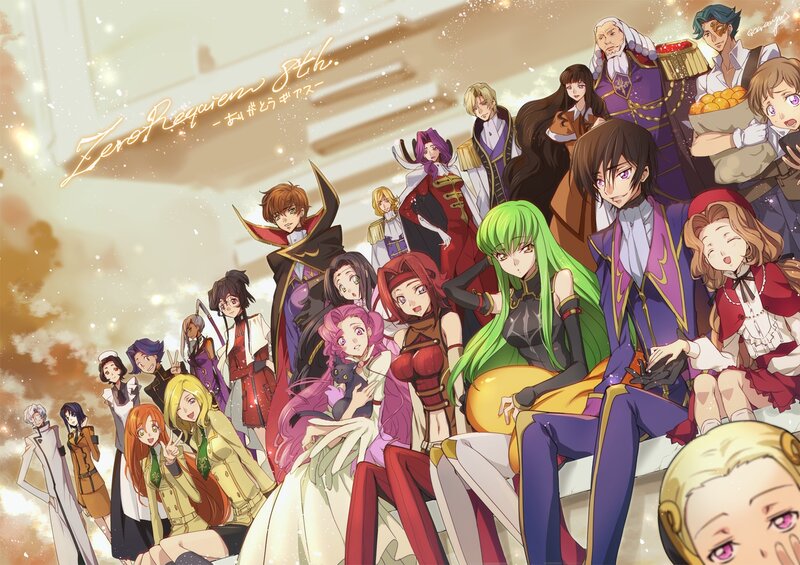 Anime Characters Group — Purple, Celebratory