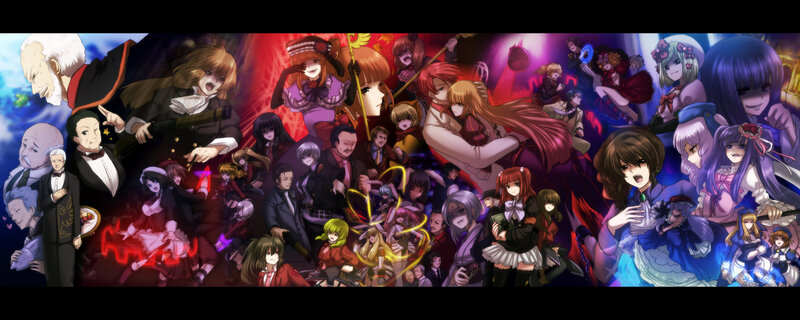 Anime Characters Group — Red, Dramatic, Crowd
