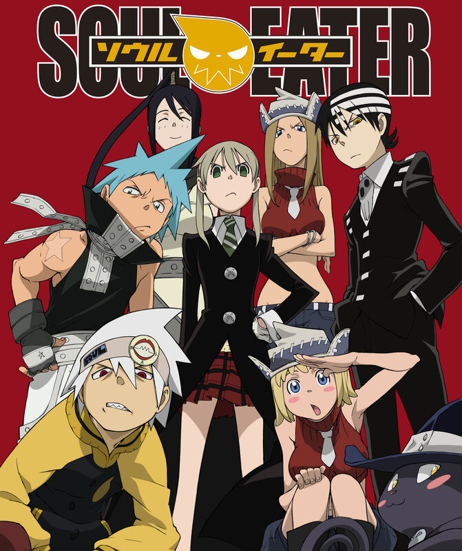 Anime Characters Group — Red, Dramatic, Title Logo