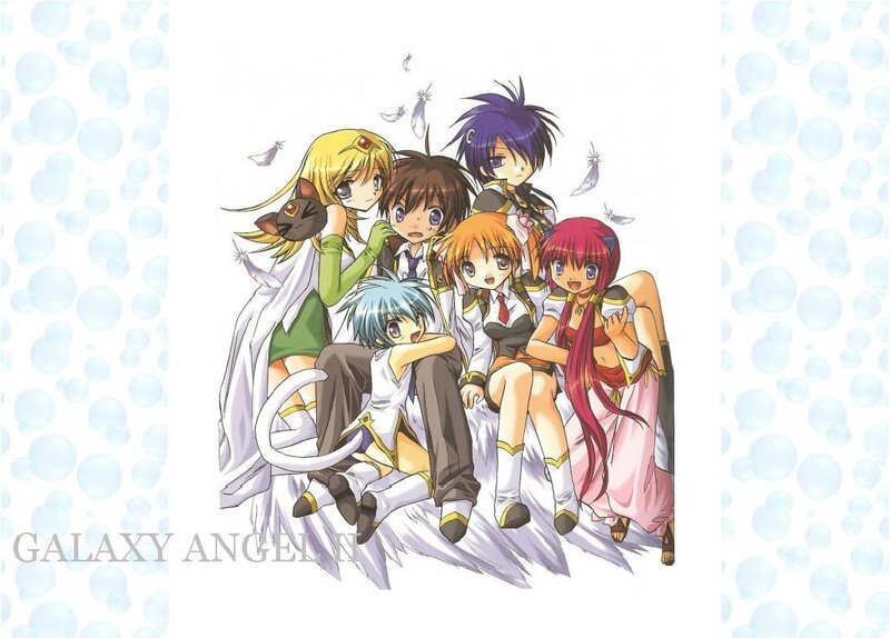 Anime Characters Group — White, Playful, Feathers, Bubbles
