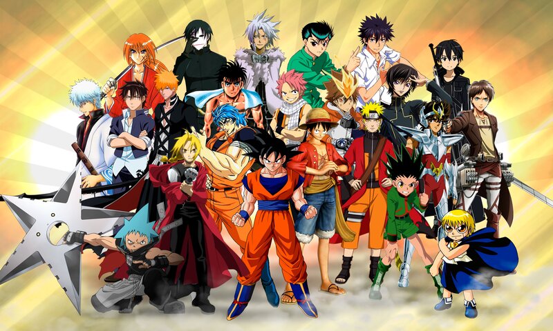 Anime Characters Group — Yellow, Dramatic, Swords