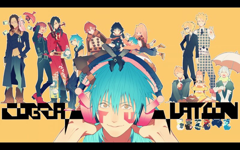 Anime Characters Group — Yellow, Energetic, Text