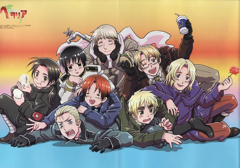 Anime Characters Group — Yellow, Playful, Sunset