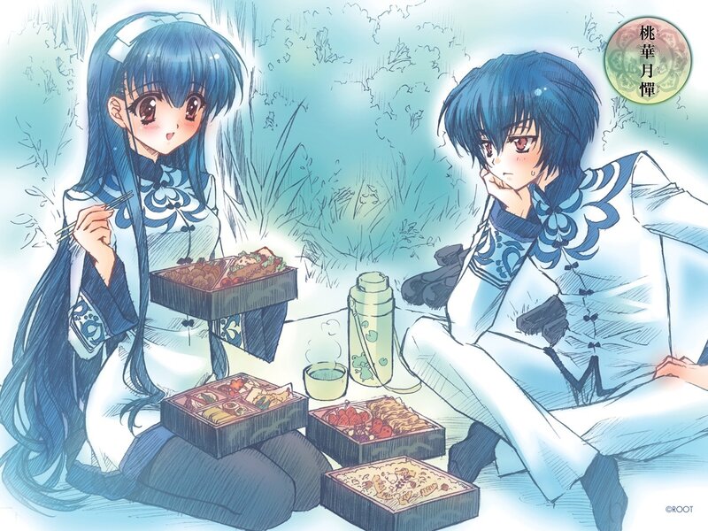 Anime characters having a picnic