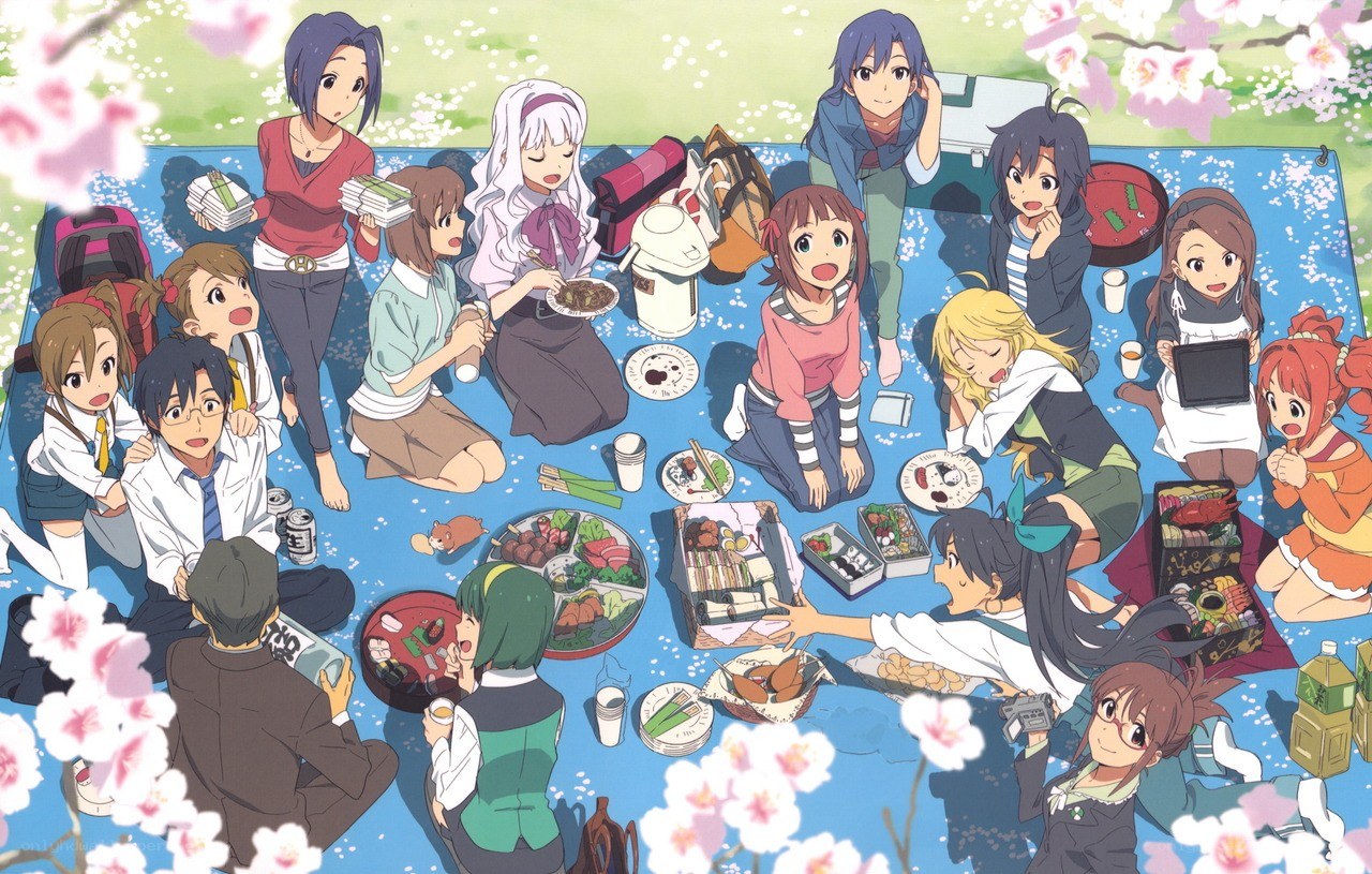 Anime characters having a picnic