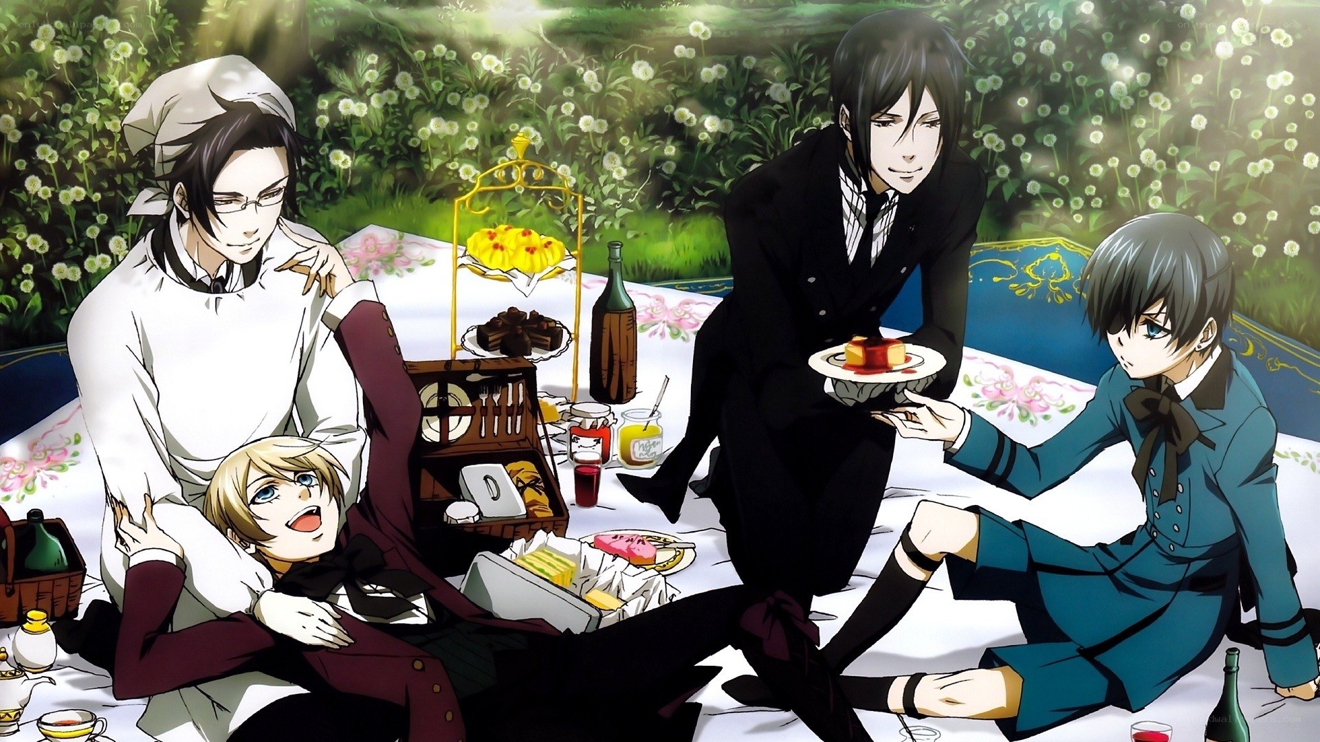 Anime characters having a picnic