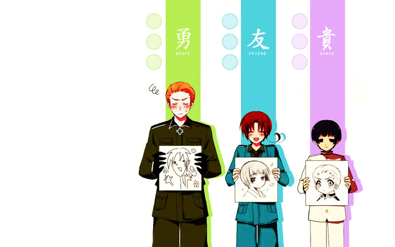 anime characters holding drawings