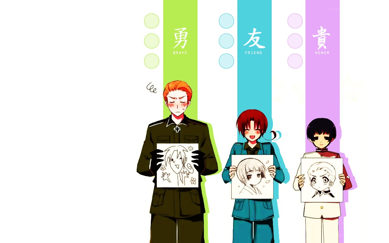 anime characters holding drawings