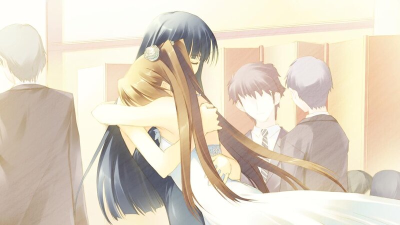 anime characters hugging
