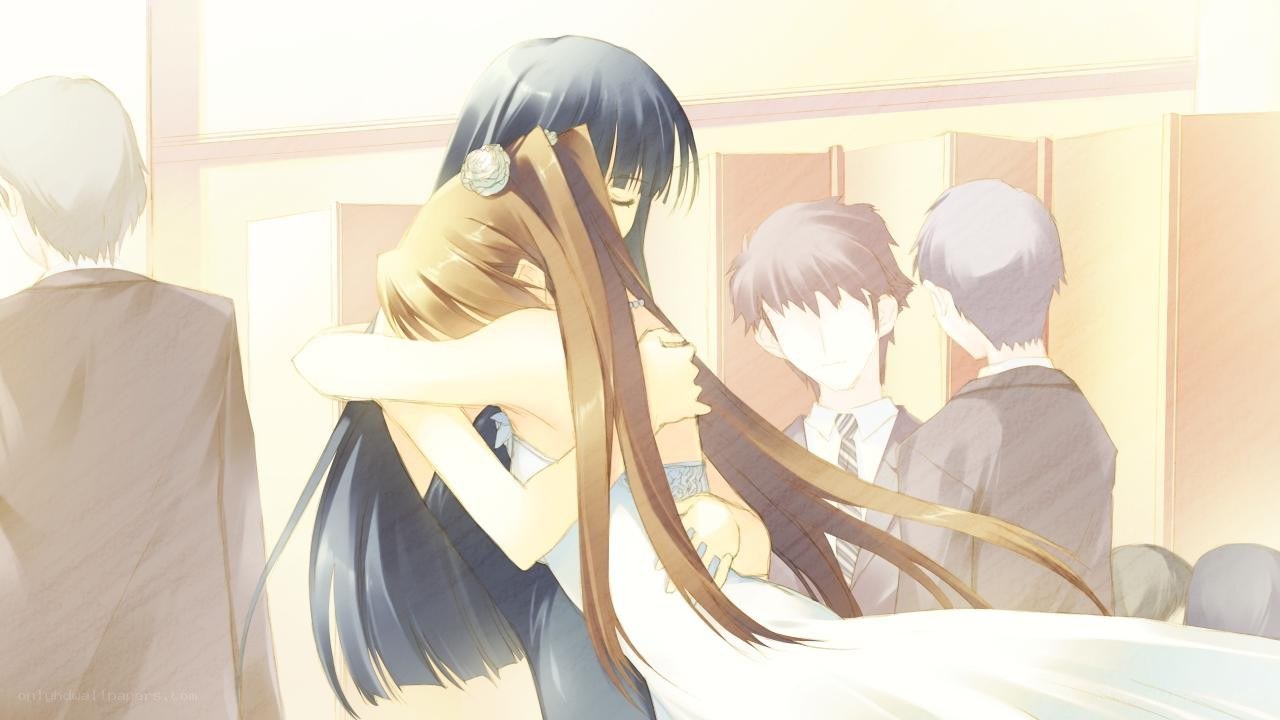 anime characters hugging
