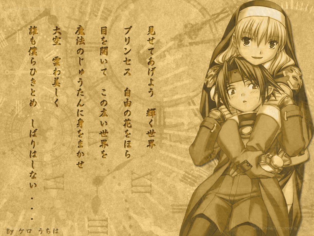 Anime characters hugging