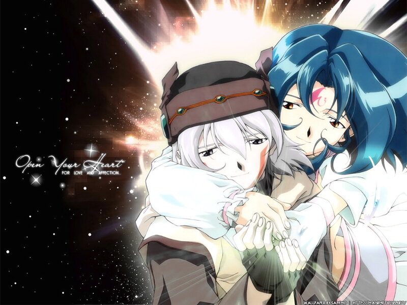 anime characters hugging