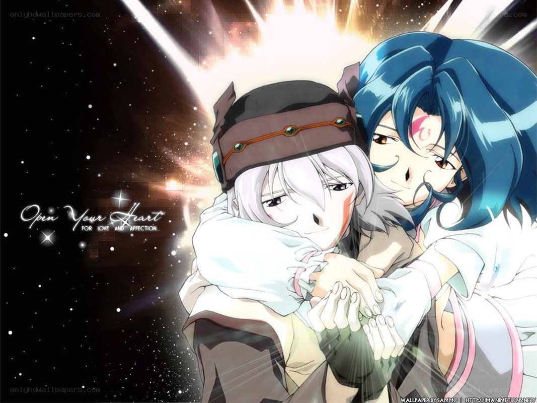 anime characters hugging