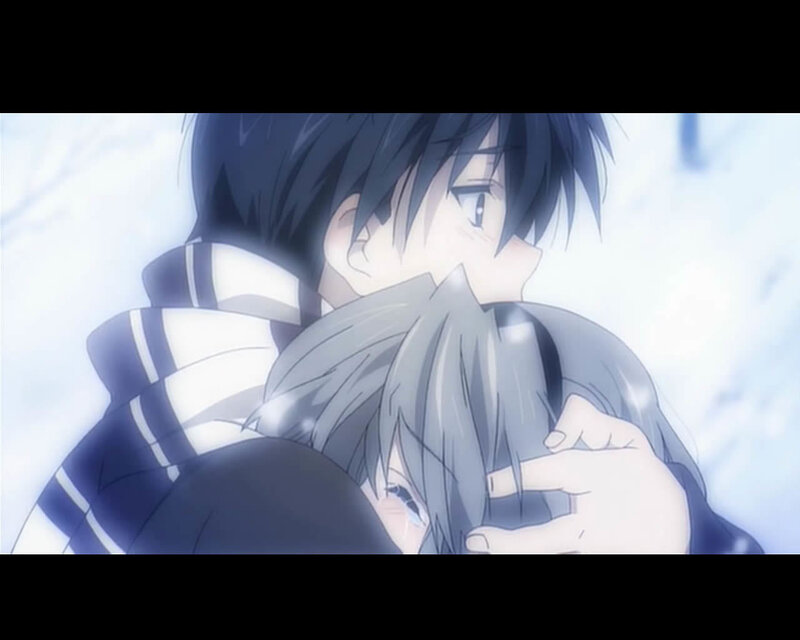 anime characters hugging