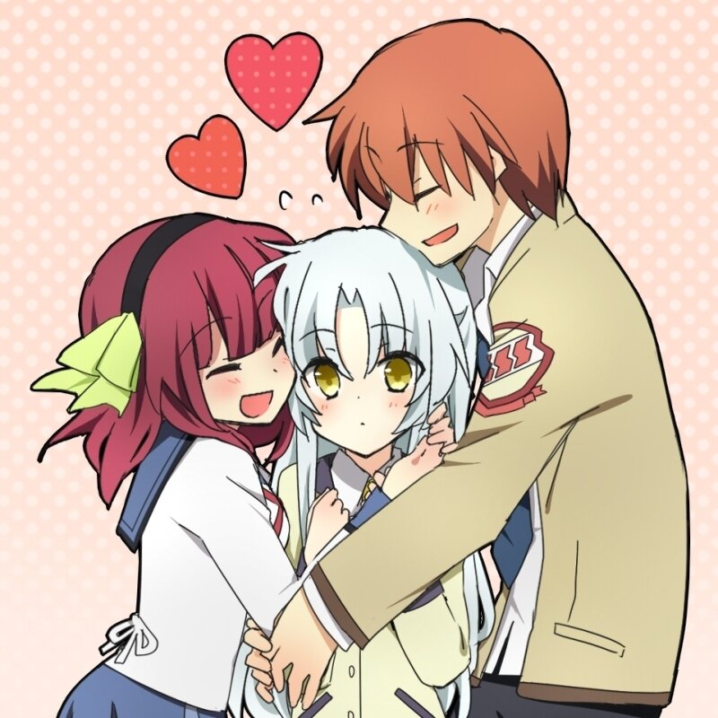 anime characters hugging