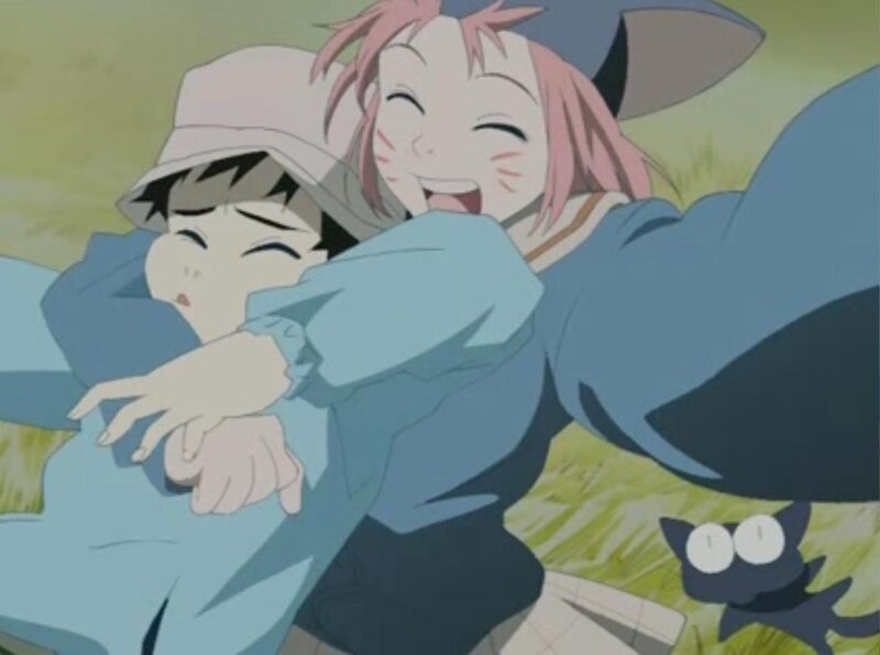 Anime characters hugging