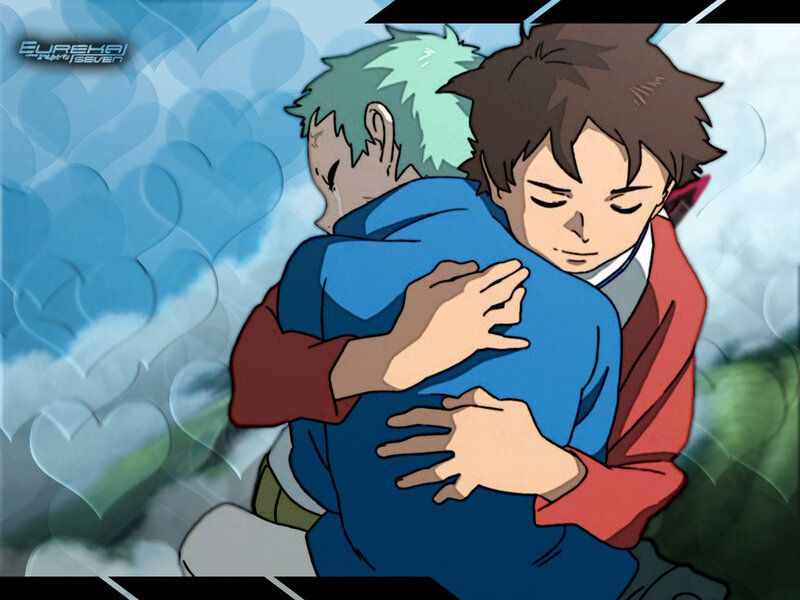 anime characters hugging