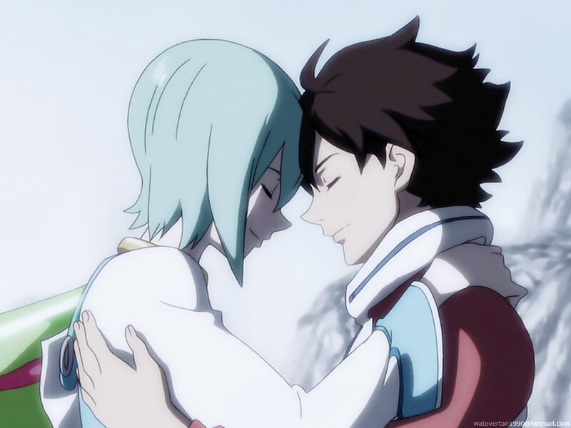 anime characters hugging