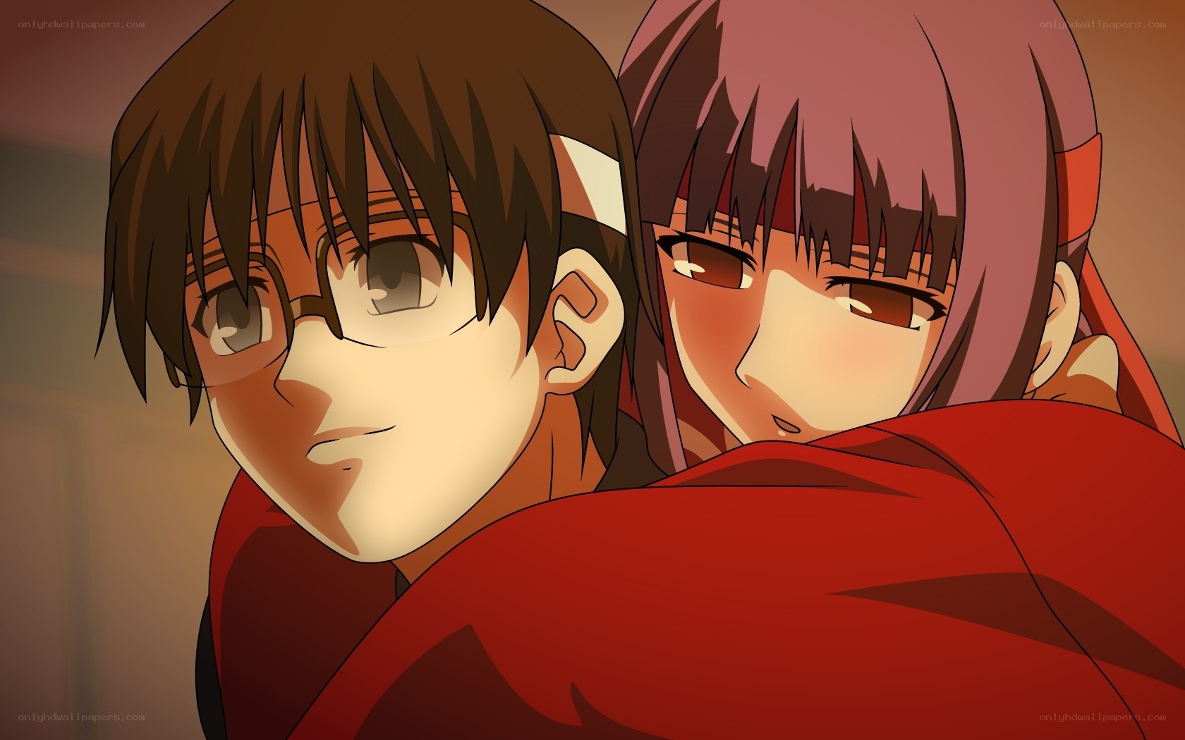 anime characters hugging