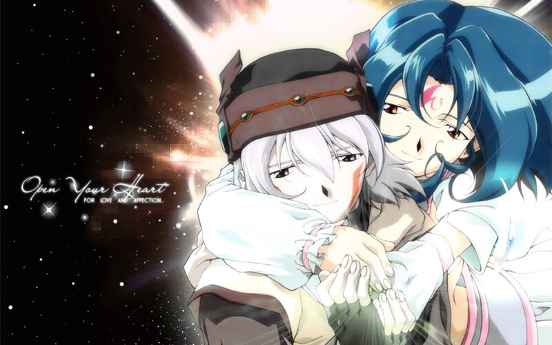 anime characters hugging
