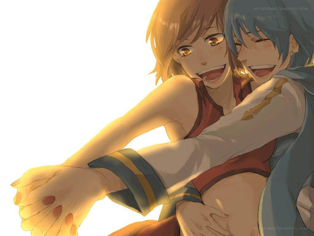 anime characters hugging