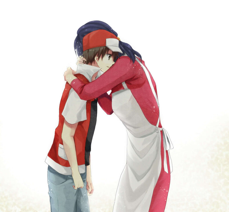anime characters hugging