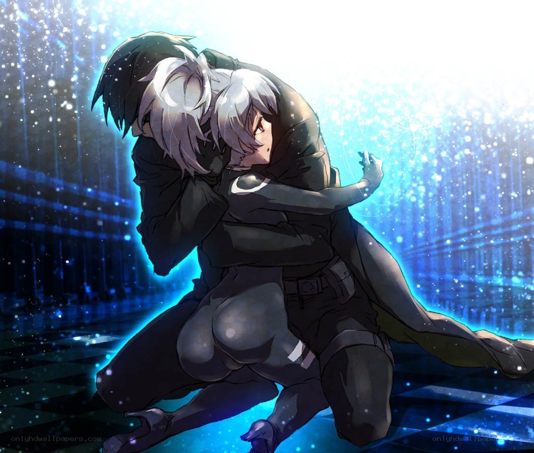 anime characters hugging