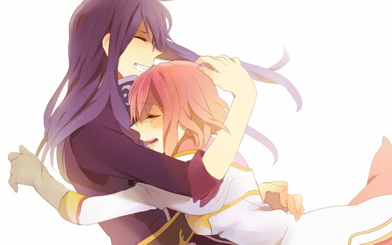 anime characters hugging