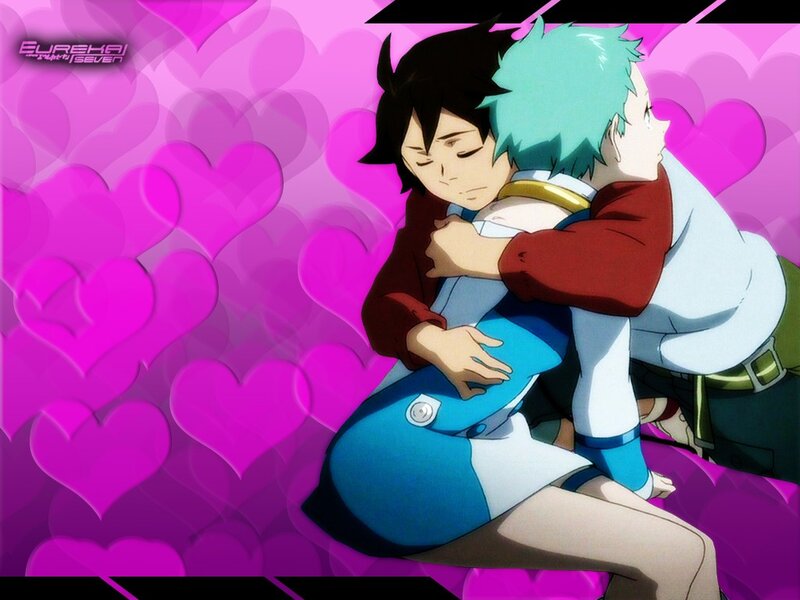 anime characters hugging
