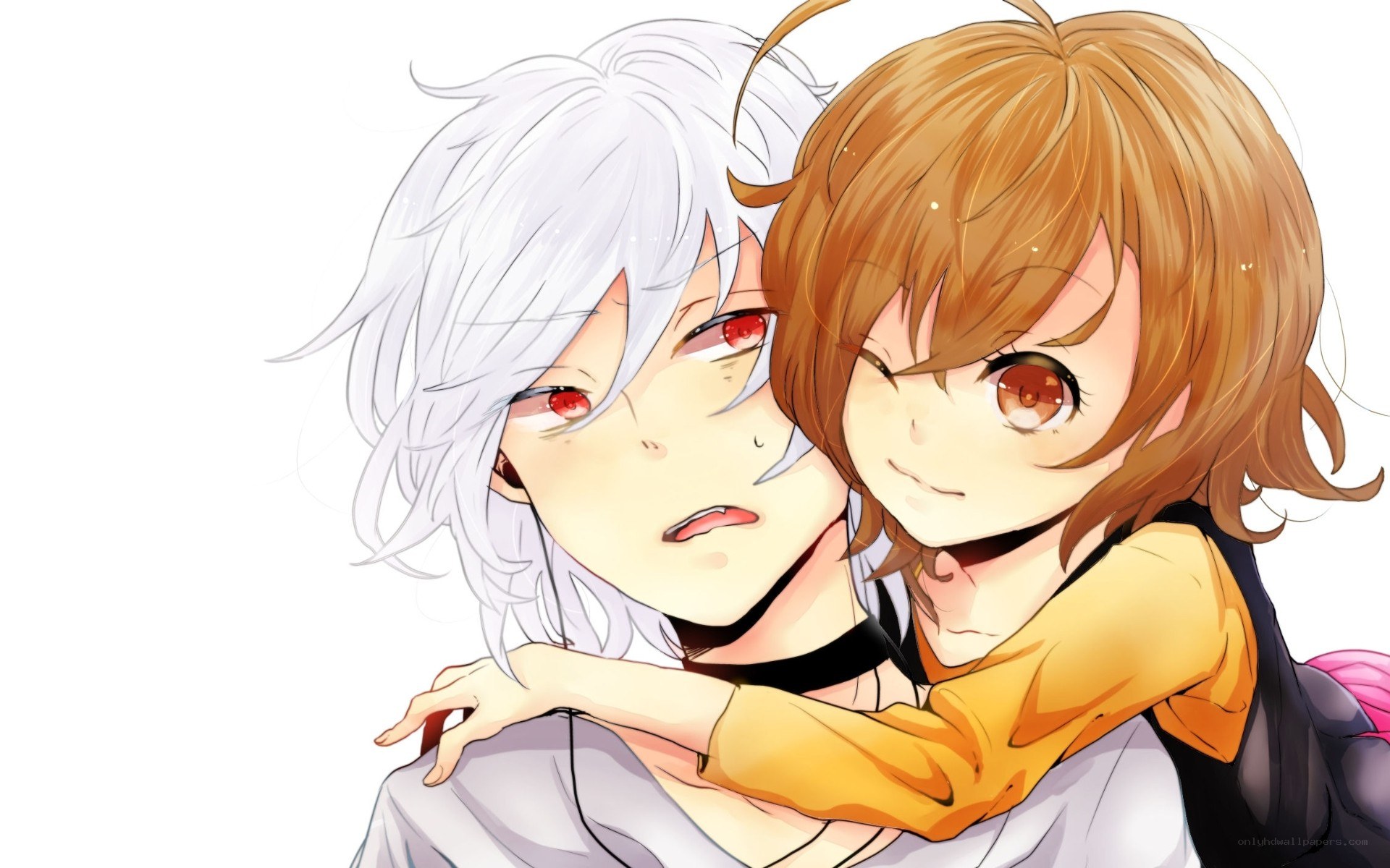 anime characters hugging