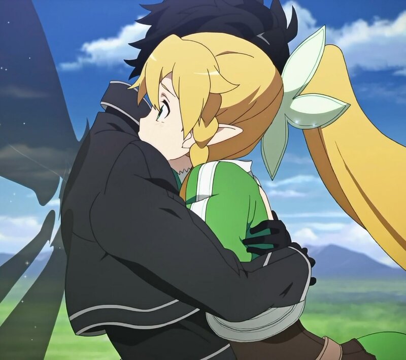 Anime Characters Hugging — Blue, Peaceful, Afternoon