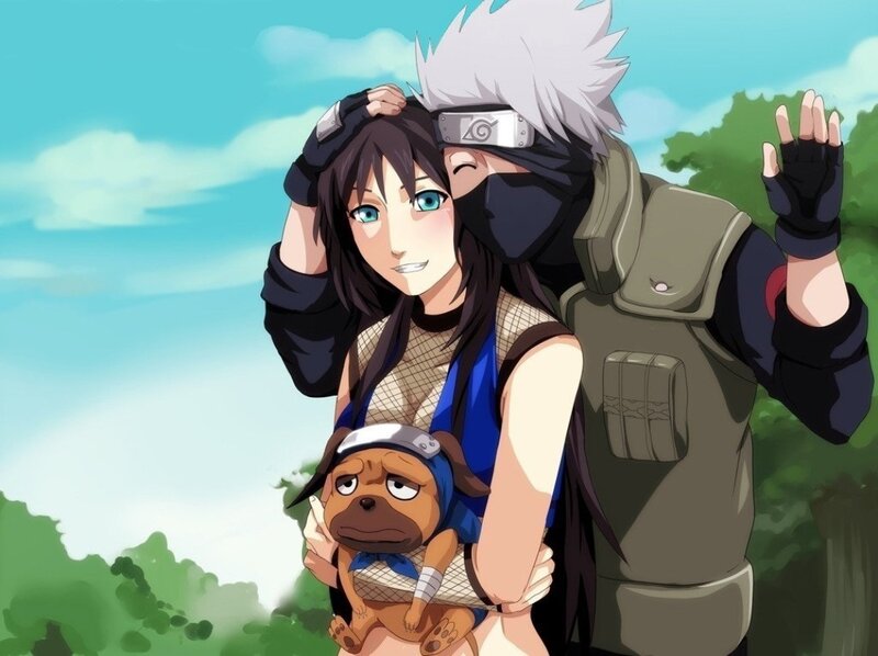 Anime Characters Hugging — Blue, Peaceful