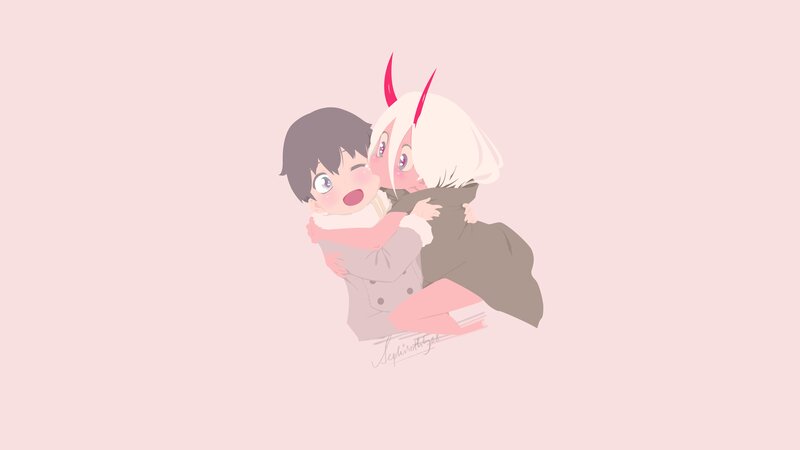 Anime Characters Hugging — Pink, Cute