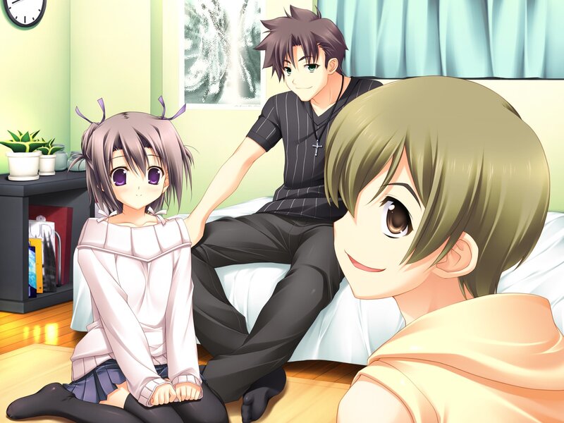 Anime characters in a bedroom