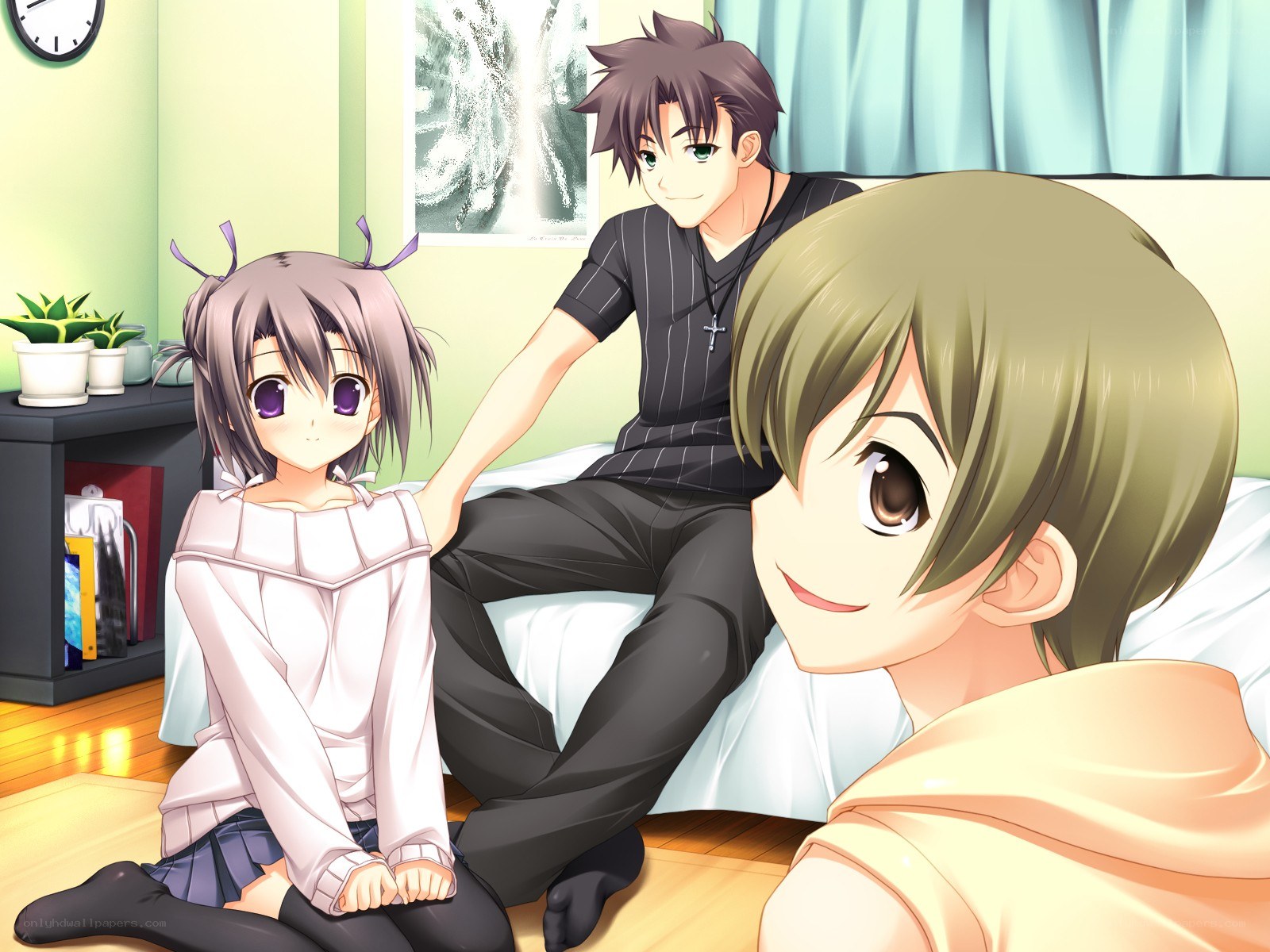 Anime characters in a bedroom