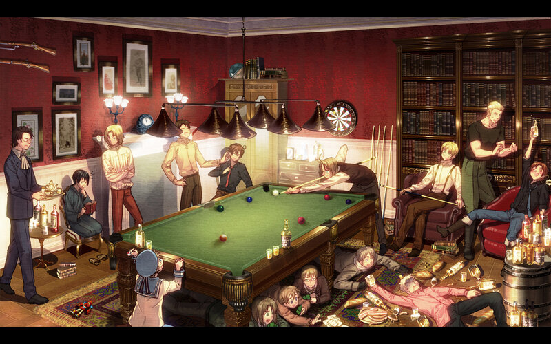 Anime Characters in a Billiards Room