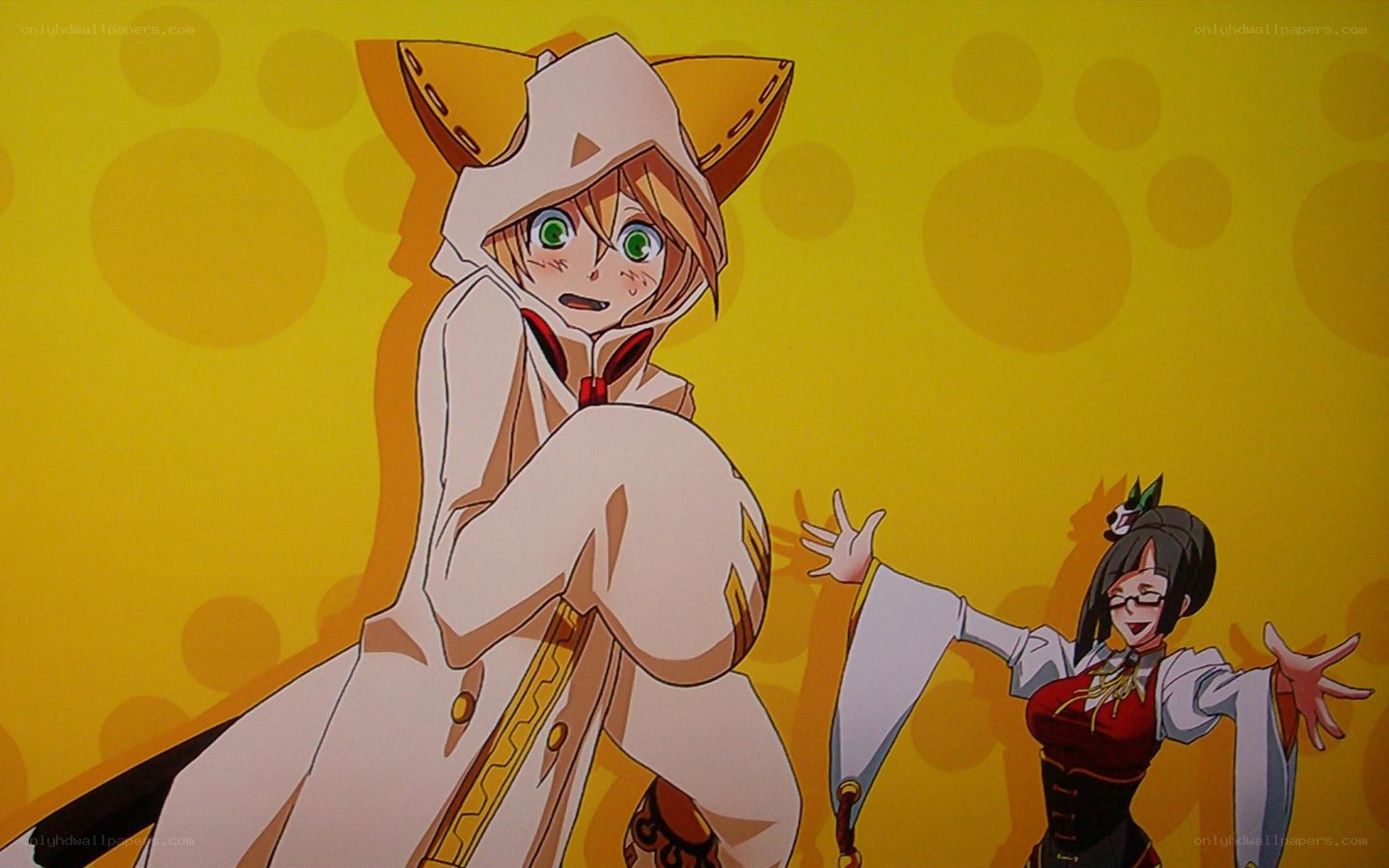 Anime characters in a bright scene