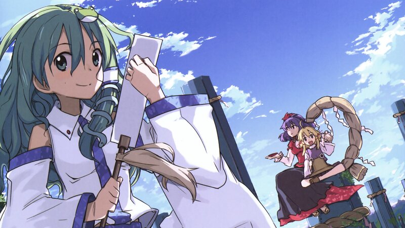 Anime characters in a bright sky