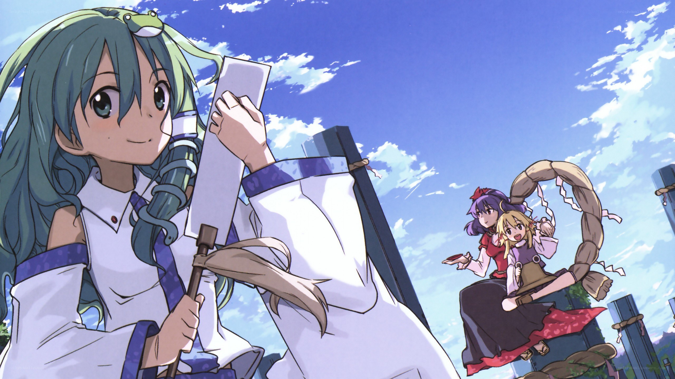 Anime characters in a bright sky