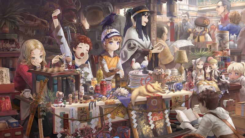 Anime characters in a bustling market