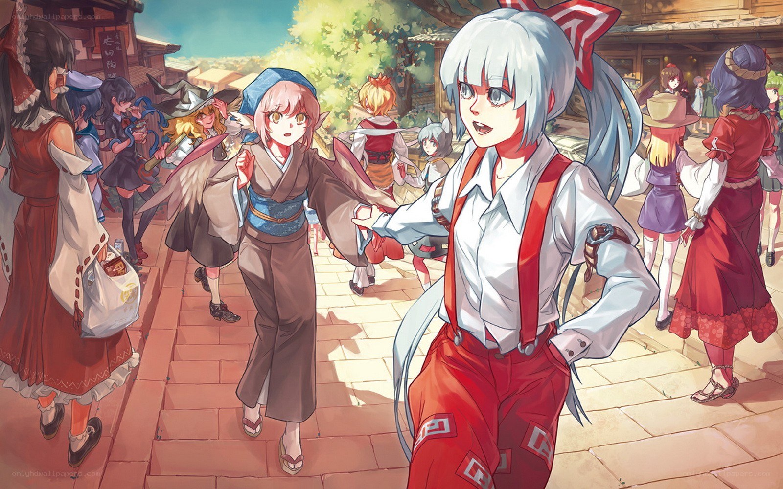 Anime characters in a bustling town