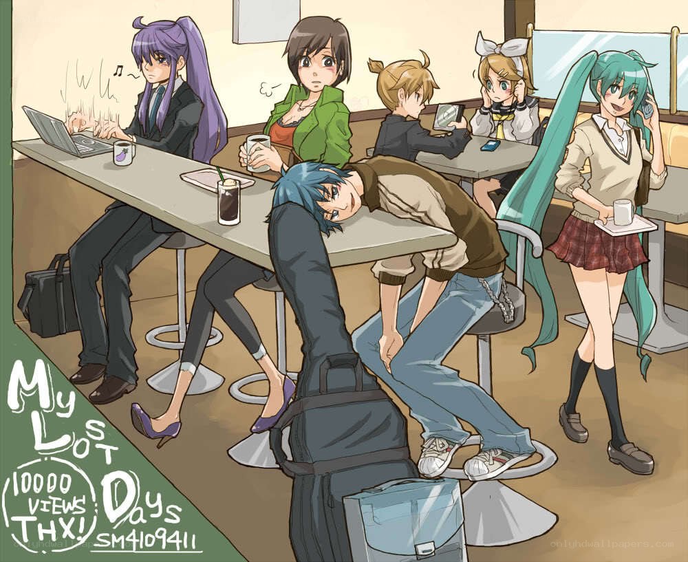Anime characters in a cafe