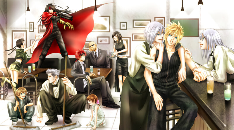 Anime Characters in a Cafe — White