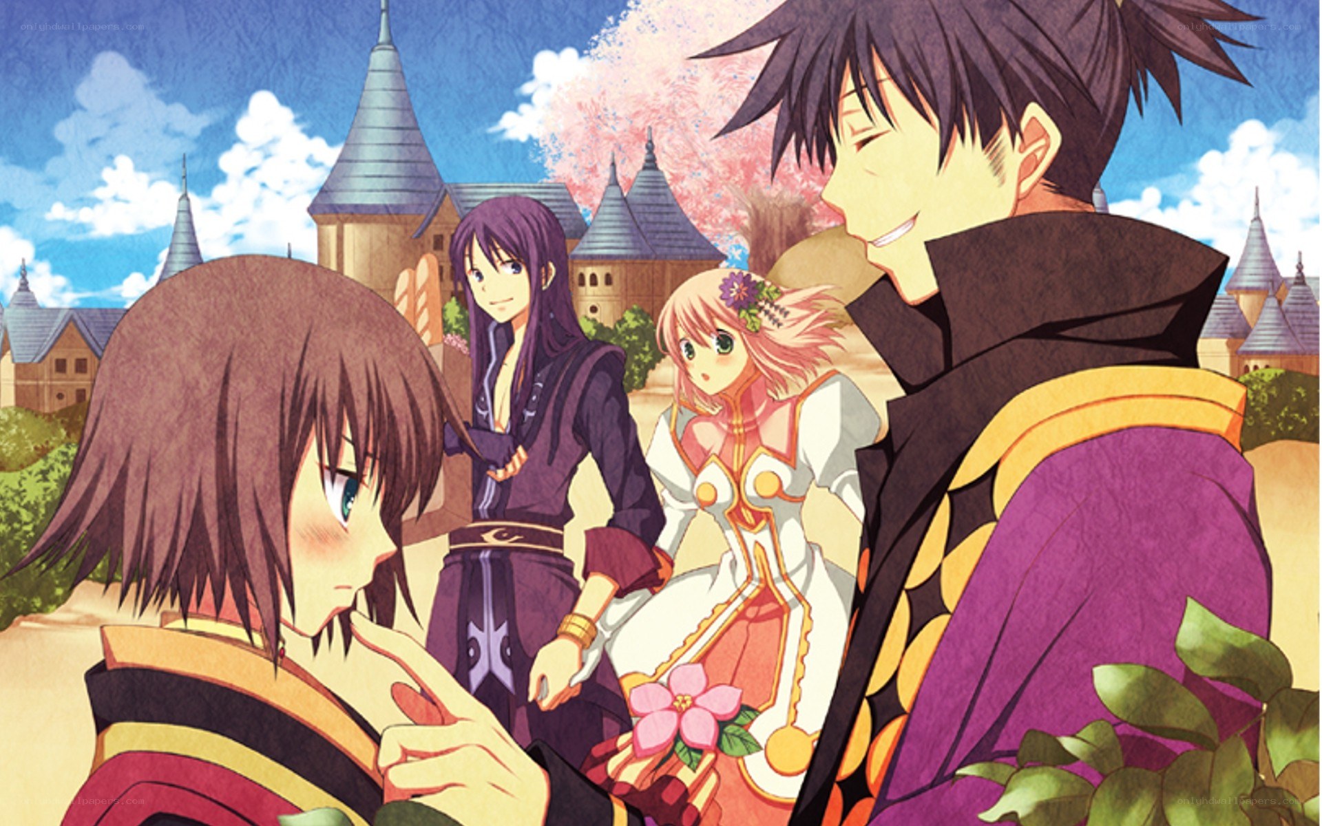 anime characters in a castle setting