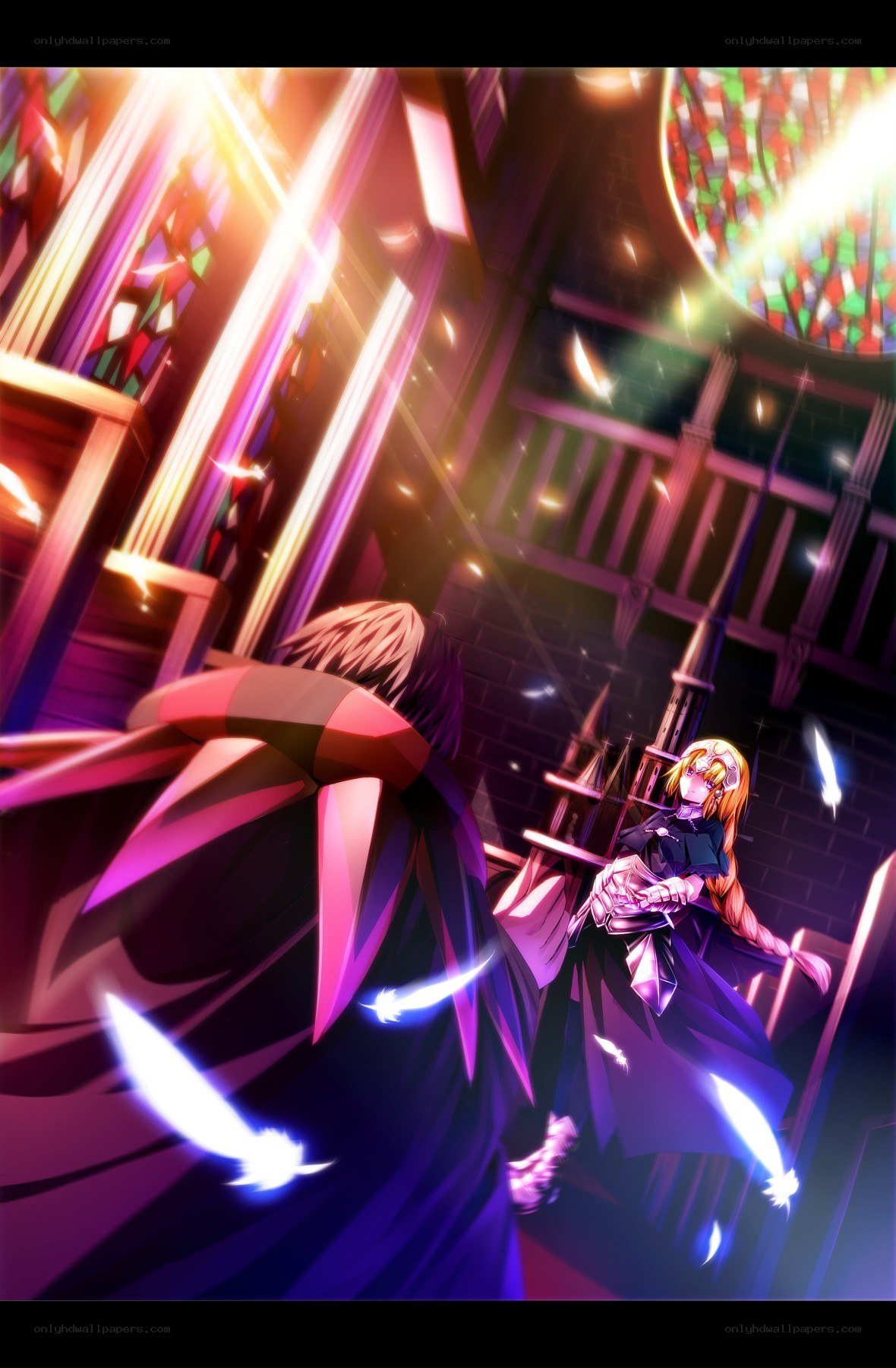 Anime characters in a cathedral