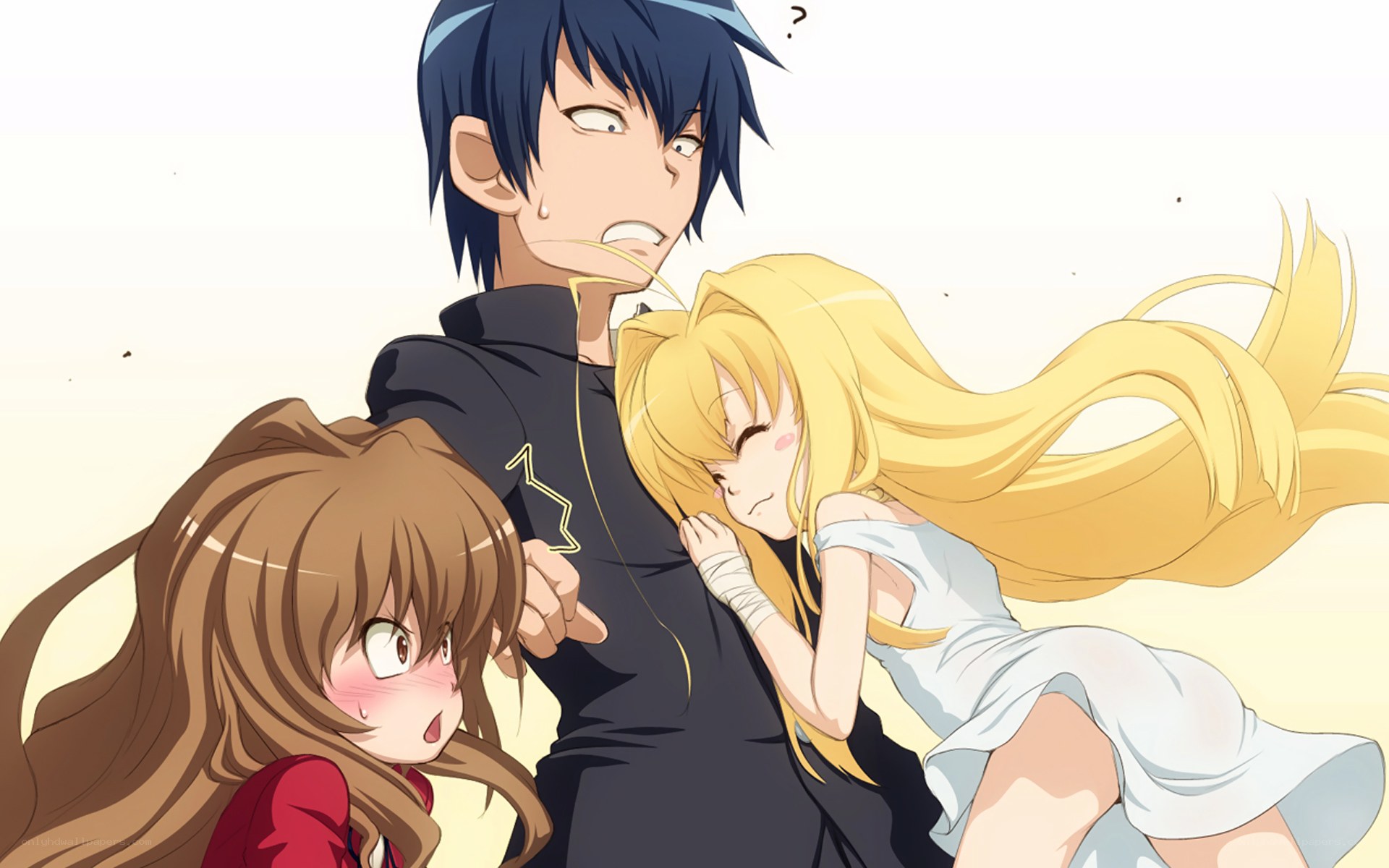 Anime characters in a chaotic scene