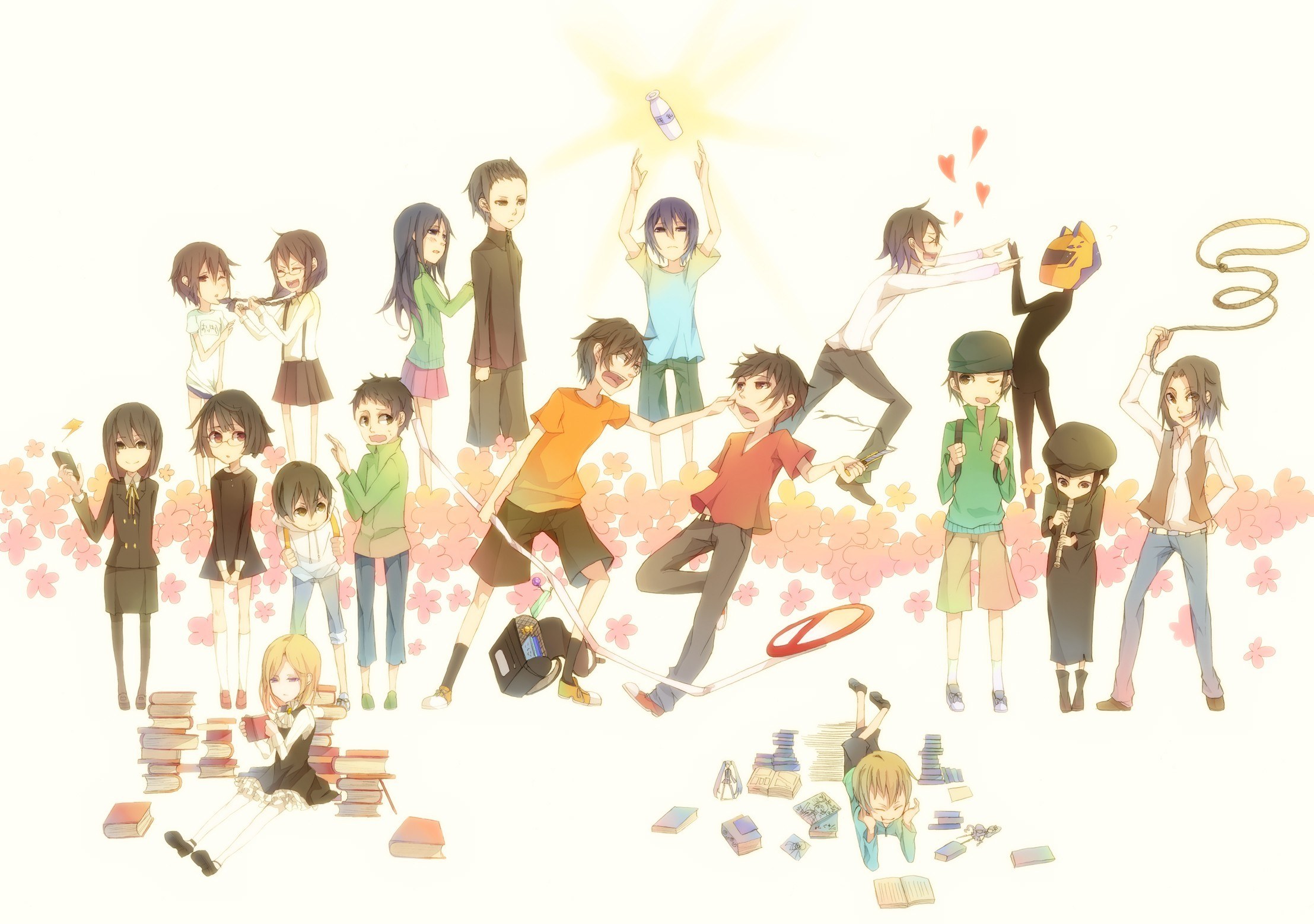 Anime characters in a chaotic scene