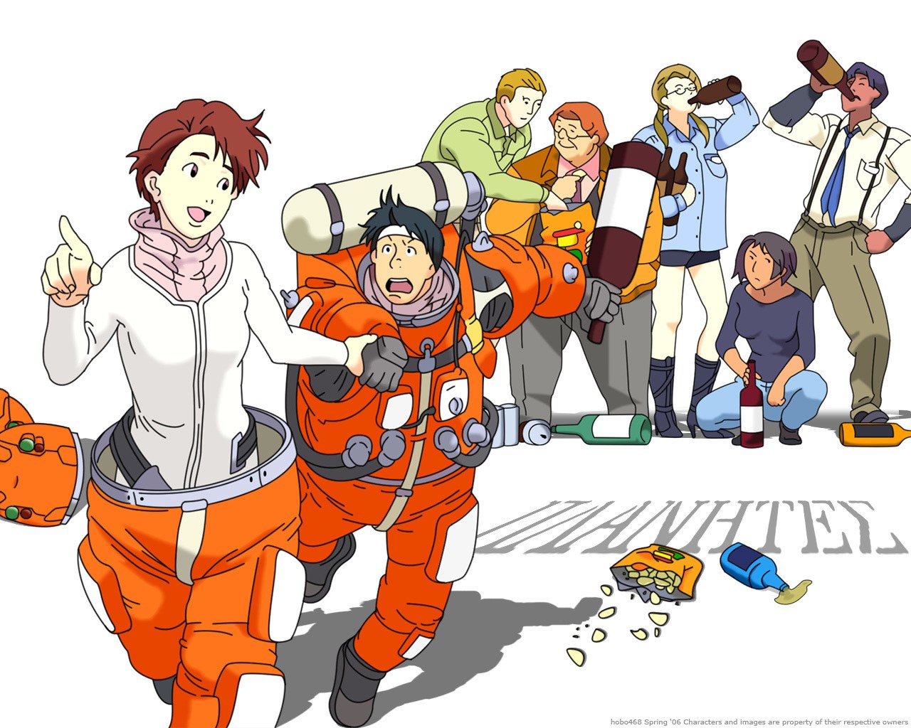 Anime characters in a chaotic scene