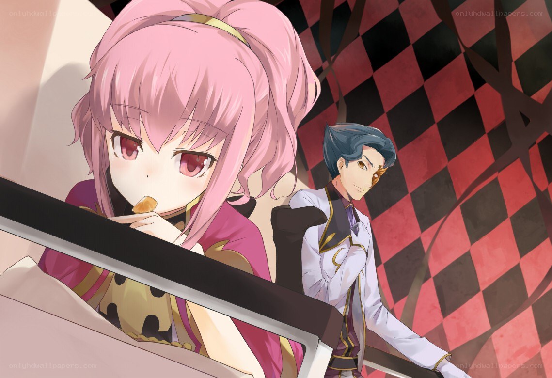 anime characters in a checkered room